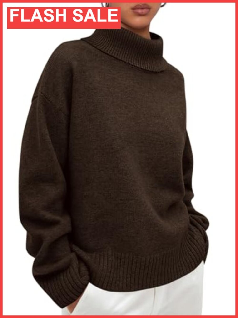 Womens Turtleneck Long Sleeve Knit Pullover Sweater Chunky Loose Fit
